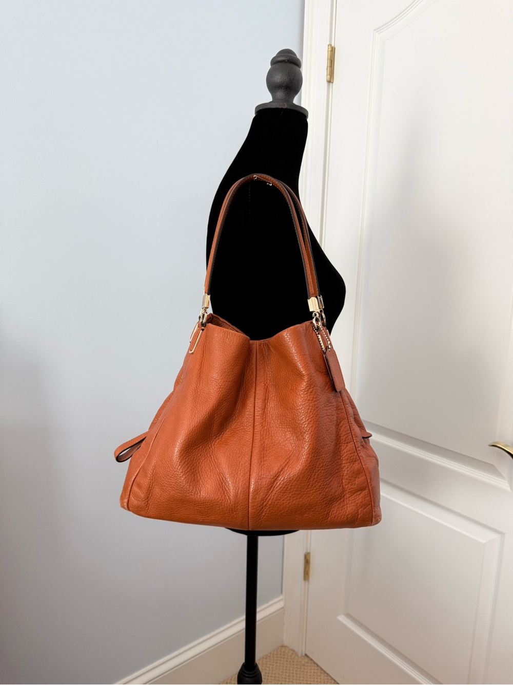 Coach Madison Phoebe Pebbled Leather Shoulder Bag - Cognac Brown
